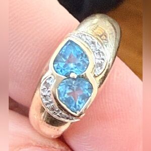 Elegant 14k Gold Diamonds and Blue Topaz Ring